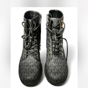 Women’s authentic, Michael Kors, black monogrammed combat boots size 6